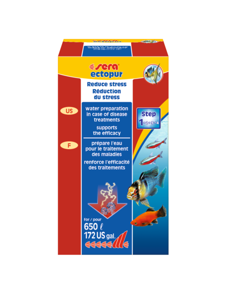 Ectopur SERA 130g  es una mezcla de sales para reforzar los tratamientos contra las enfermedades externas de los peces