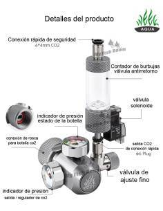 Manoreductor regulador Week Aqua de CO2 con doble reloj de presión,  electroválvula solenoide y cuenta burbujas Week Aqua 2